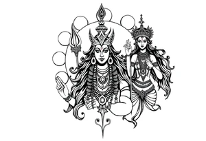 Lord Shiva, Godess Kali, Godess Lilith with the moon phases in the background tattoo idea