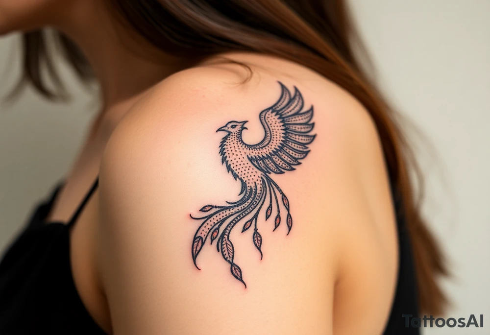 magnificent phoenix rising from golden flames with trailing embers tattoo idea