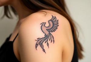 magnificent phoenix rising from golden flames with trailing embers tattoo idea