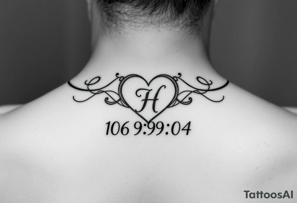 06/09/04 under the date is a heart inside the heart is a letter H in cursive on the lower back waist tattoo idea