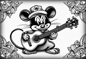 cartoon mouse playing guitar 
 american traditional tattoo idea