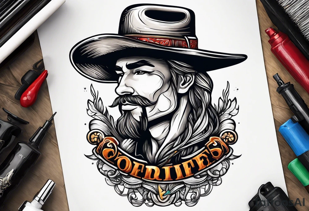 Tall skinny Mushroom wearing a cowboy hat tattoo idea