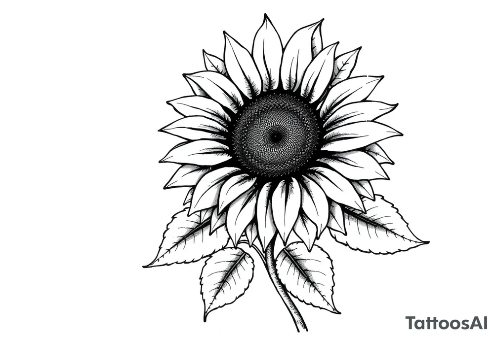 Sunflower with stem and leaves tattoo idea