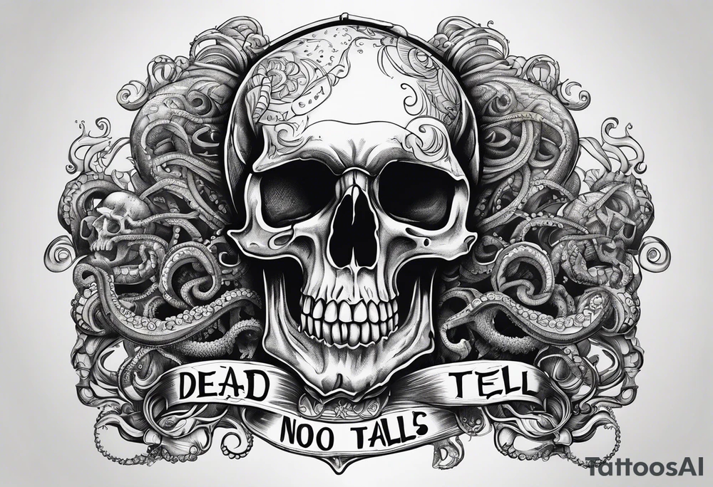 Skull with tentacles and text that says dead men tell no tales tattoo idea