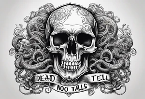 Skull with tentacles and text that says dead men tell no tales tattoo idea
