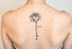 Fine line rose flower with a daisy. the daisy pedals are falling down the middle of the back. Also include the words psalm 139 and even there connected to the flowers by dots tattoo idea