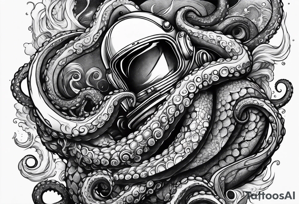 Space man fighting octopus tattoo idea