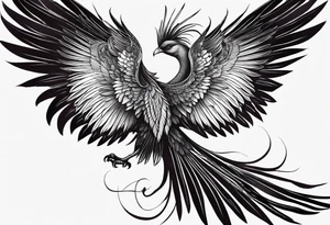 phoenix, 
chinese,
realistic, 
long tail,
elegant,
wings closed
long neck,
long feathers,
in flight,
graceful, tattoo idea