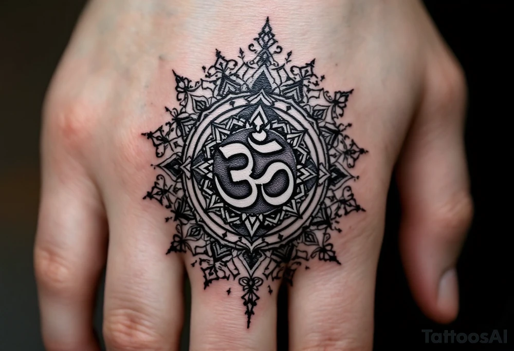 Dharmachakra with an ohm symbol in the middle tattoo idea