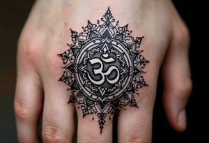 Dharmachakra with an ohm symbol in the middle tattoo idea