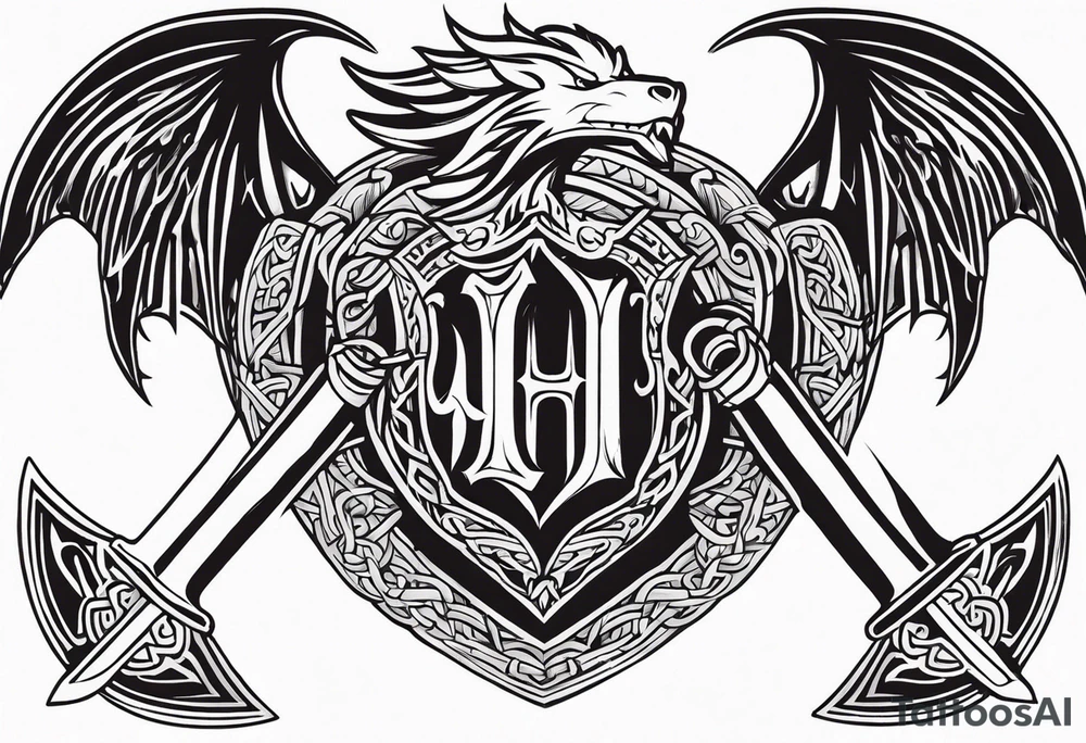 Valhalla sword shield dragon axe viking church tattoo idea Valhalla sword shield dragon axe viking church tattoo idea