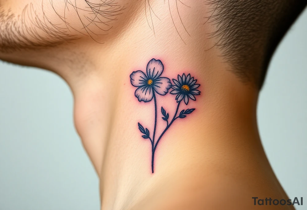 Viola odorata & Aster tattoo on throat tattoo idea
