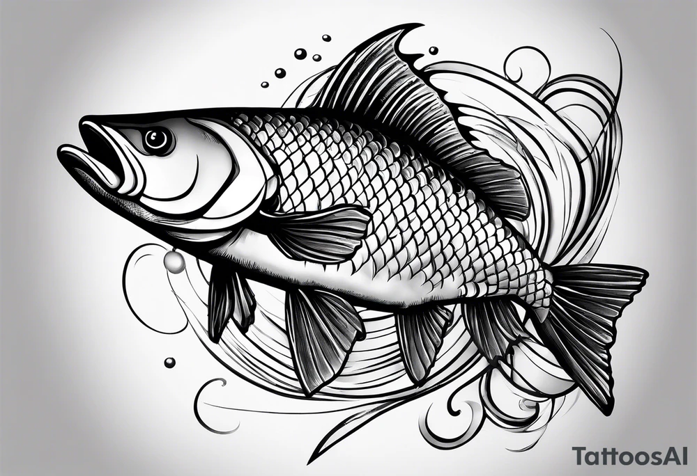 Fishingpole with memorium of a passed friend tattoo idea