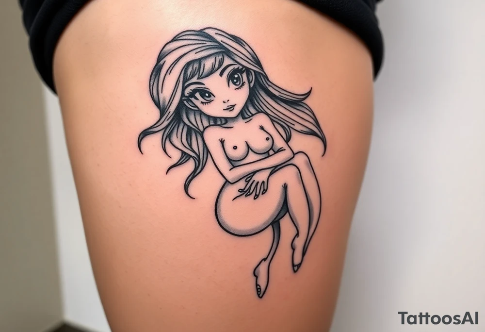Naked cartoon girl large tattoo idea