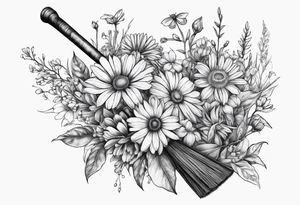 Bouquet of wildflowers tied to a broom handle tattoo idea