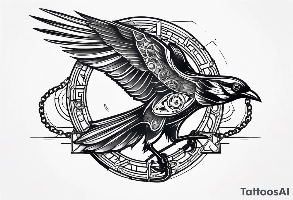 mechanical 
bird breaking free from chain tattoo idea