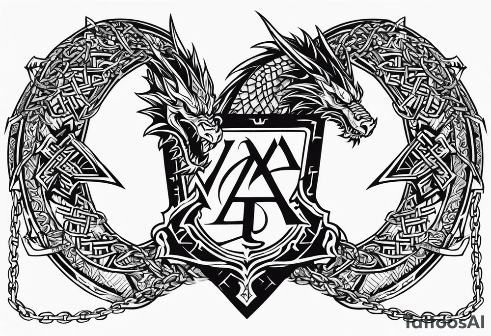 Valhalla sword shield dragon axe Valknut barbed wire chains tribal tattoo idea