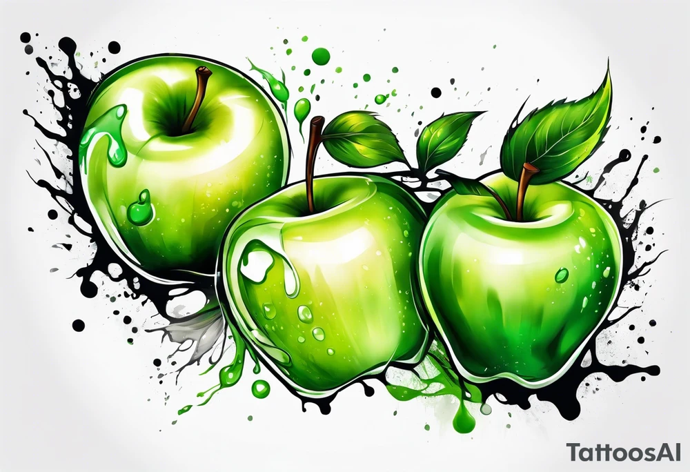 Dripping green apple tattoo idea