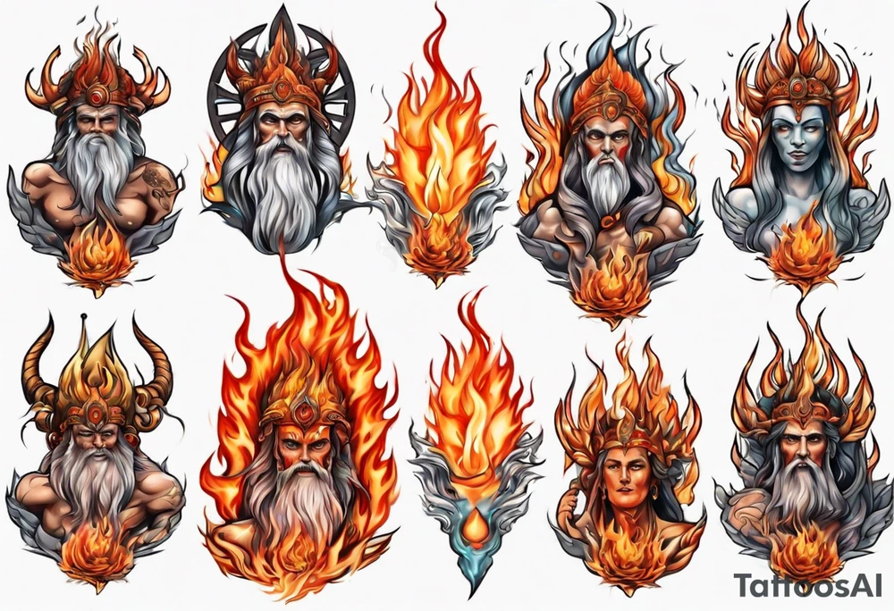 Spiritual gods on fire tattoo idea