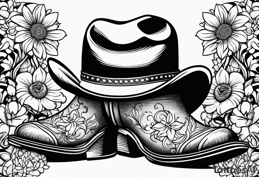 Cowboy boots flowers inside cowboy hat howdy tattoo idea