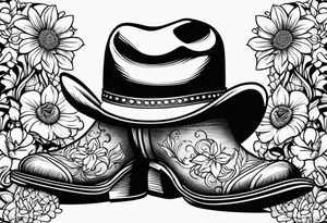 Cowboy boots flowers inside cowboy hat howdy tattoo idea