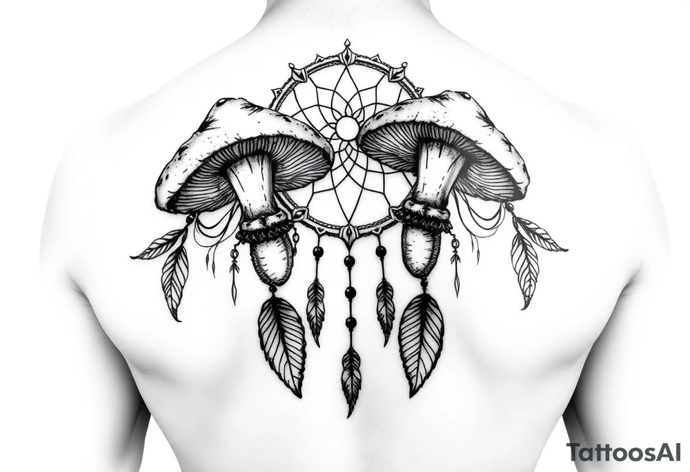 Mushrooms with dreamcatcher tattoo idea