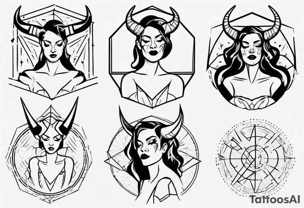 female dancing with devil horns tattoo idea