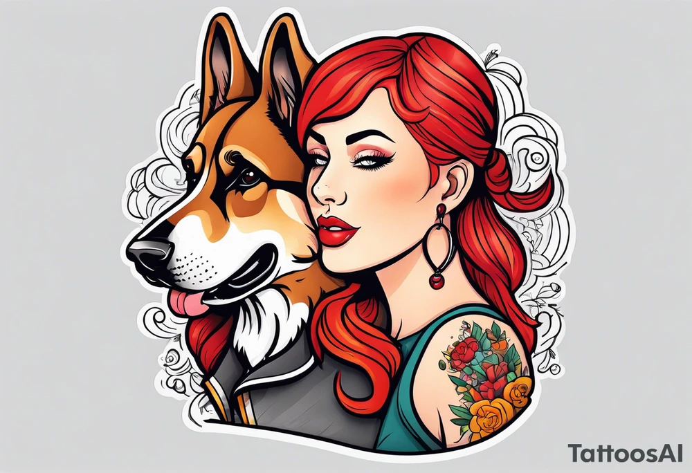 red hair woman with German shepherd dog tattoo idea