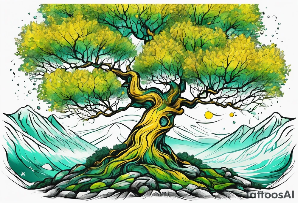 birch tree and includes the following wording "fuck cancer"
with yellow, green and aquamarine colours tattoo idea