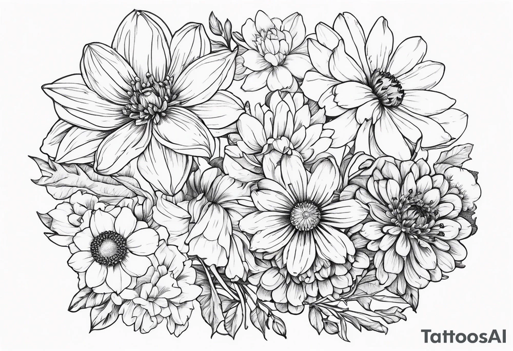 Narcissus, Chrysanthemum, Cosmos, snow drop tattoo idea