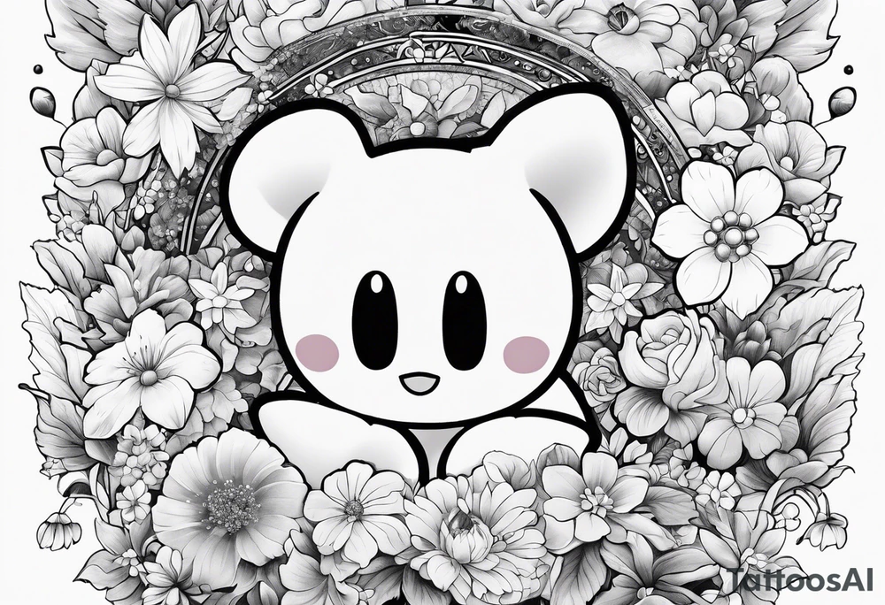 floating Kirby surrounded by flowers in a crystal tattoo idea