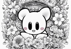 floating Kirby surrounded by flowers in a crystal tattoo idea