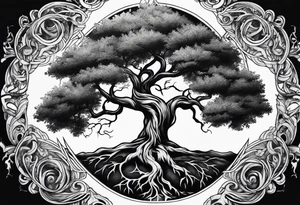 Dark twisted tree of life tattoo idea