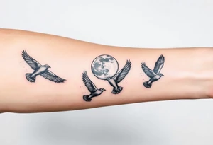 5 birds, the moon, flying tattoo idea