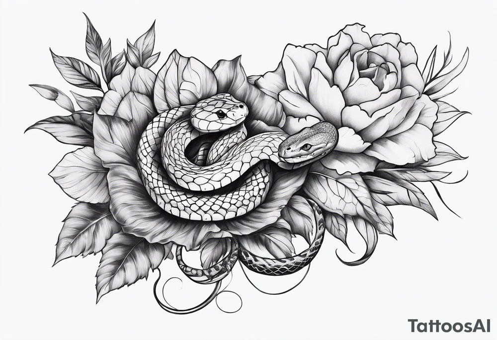 Spine tattoo, snake and flowers tattoo idea