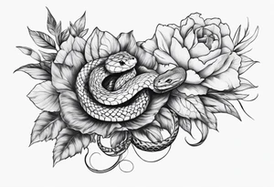 Spine tattoo, snake and flowers tattoo idea