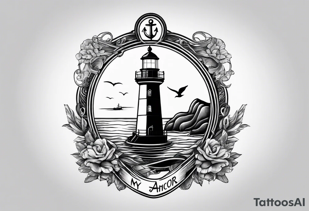 Lighthouse and anchor that says "my beacon, my anchor" tattoo idea