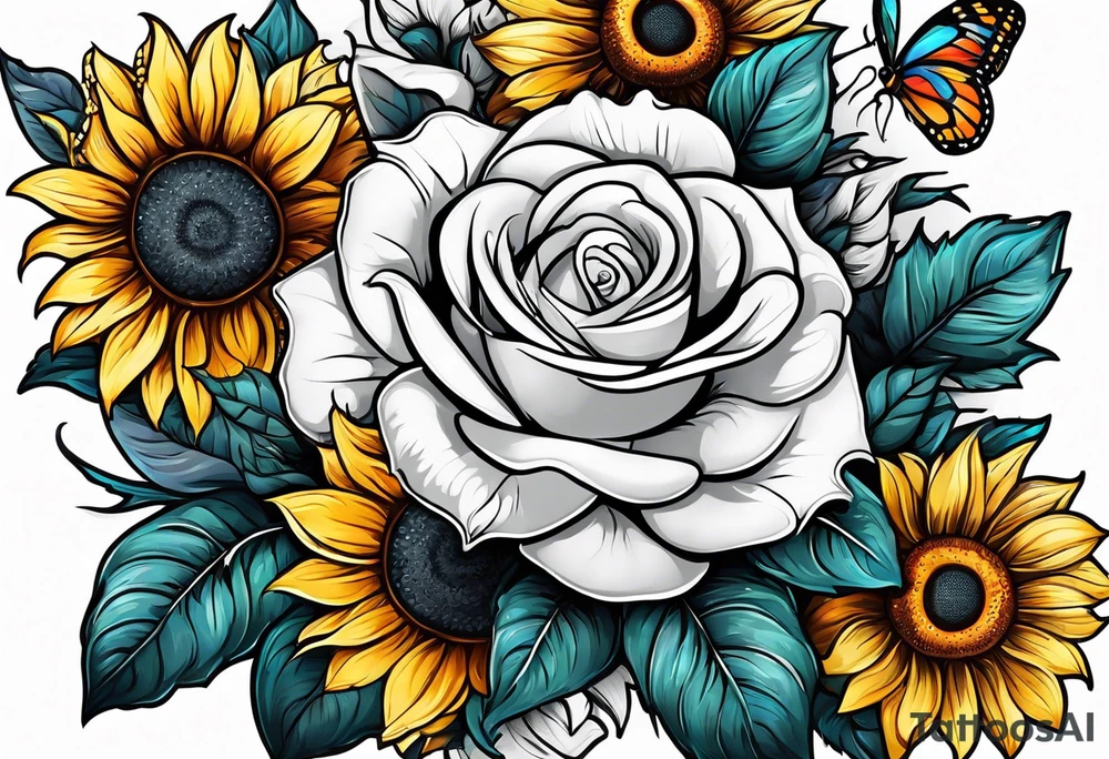 animal flower rose, sunflower, tattoo idea