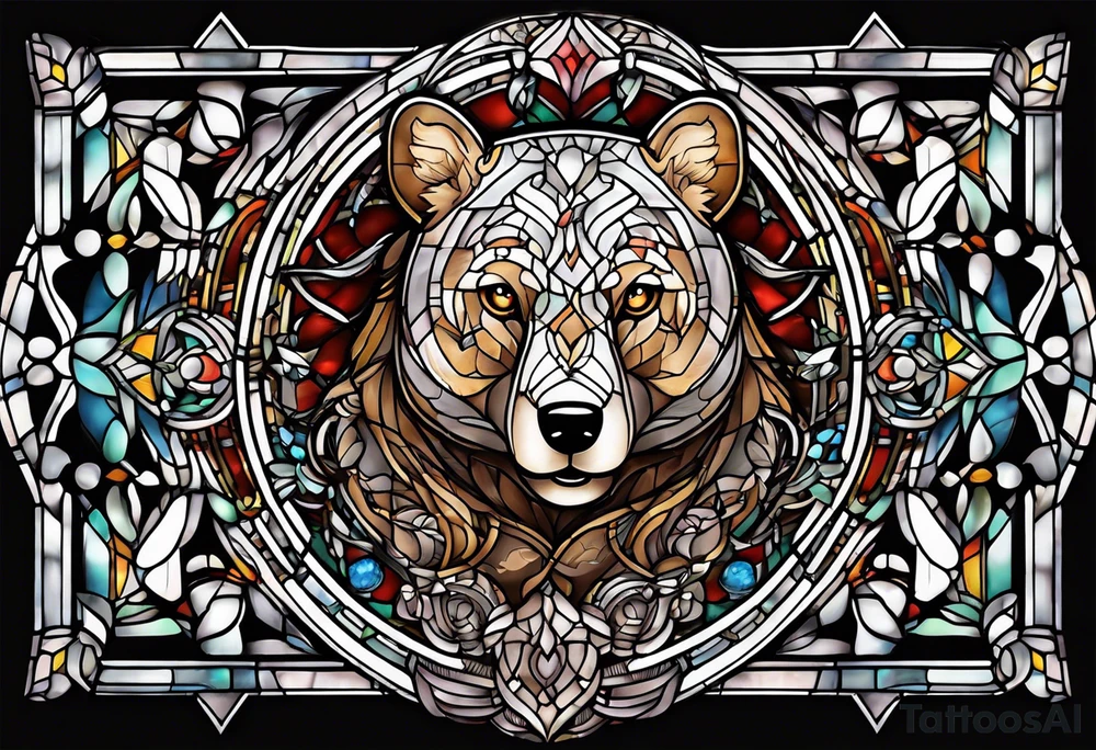 Teddy bear stained glass tattoo idea