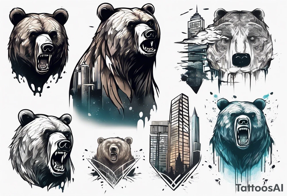 Serious bear coming up behind a city tattoo idea