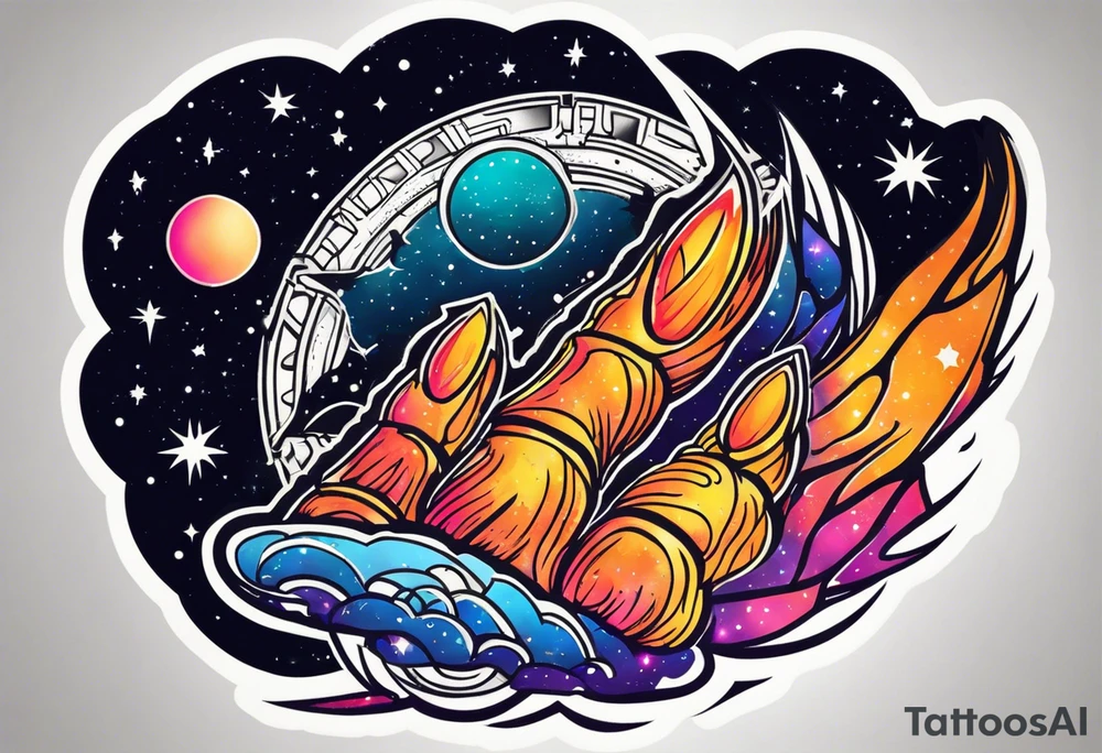 Ripping bear claw cosmic space tattoo idea