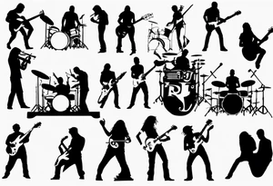 shadows of band members playing instruments. The letters R and J can be found incorporated subliminaly. tattoo idea