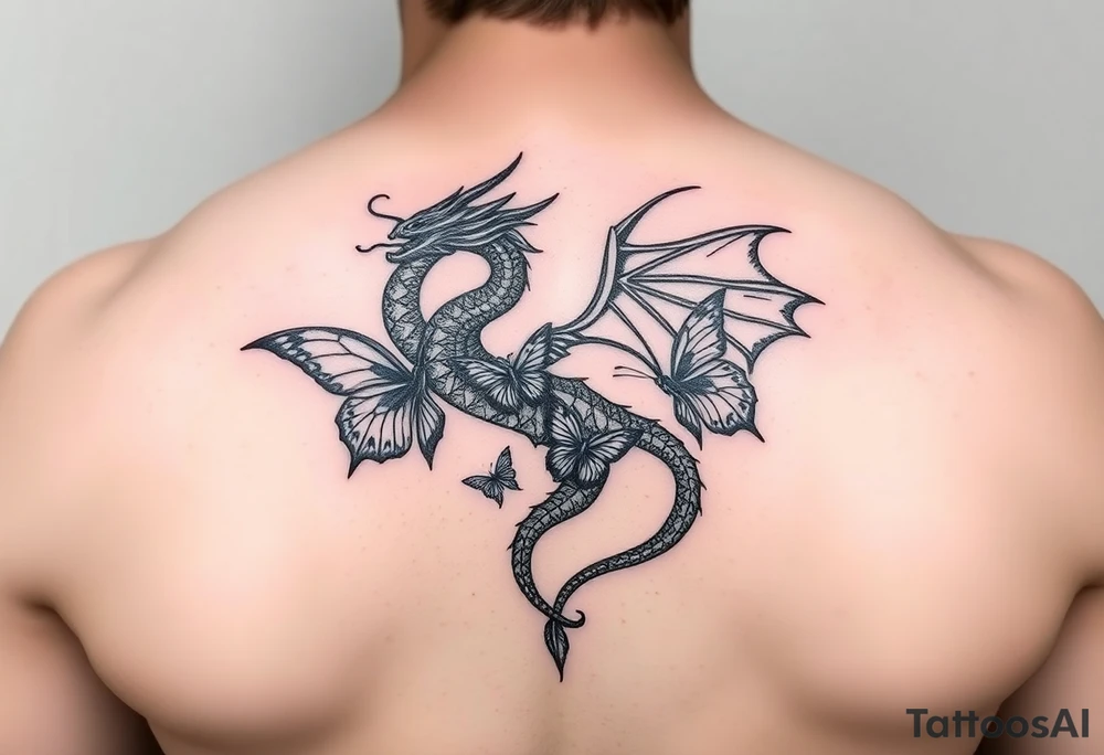 dragon made of butterflies masculine tattoo idea