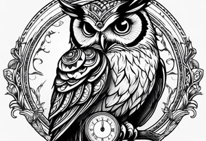 owl side profile holding a scale with its claws tattoo idea