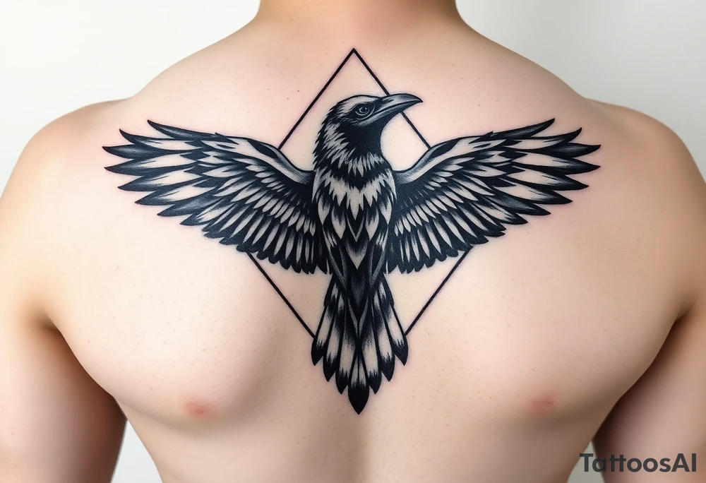 Diamond Geometric design with crow with long wings with dark shading  for forearm tattoo idea