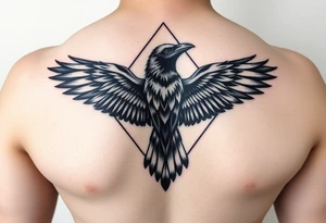 Diamond Geometric design with crow with long wings with dark shading  for forearm tattoo idea