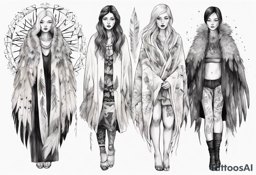 a beautiful Scandinavian woman with a feathered cloak tattoo idea