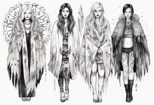a beautiful Scandinavian woman with a feathered cloak tattoo idea