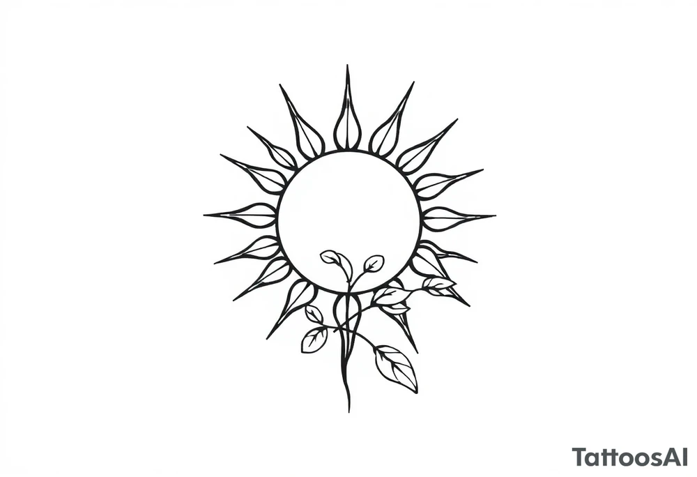 Sun with stem and leaves tattoo idea