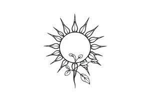 Sun with stem and leaves tattoo idea